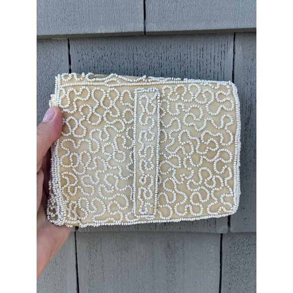 Vintage 50s 60s floral embroidered beaded handmade clutch glam cottagecore - Picture 2 of 10